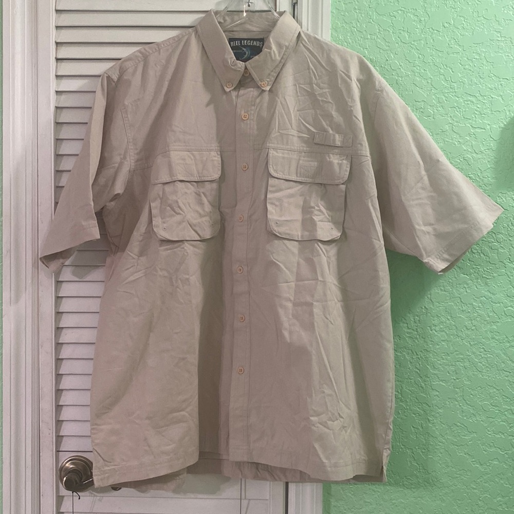 NWT Reel Legends Men’s Cream Causal Button Down Shirt L